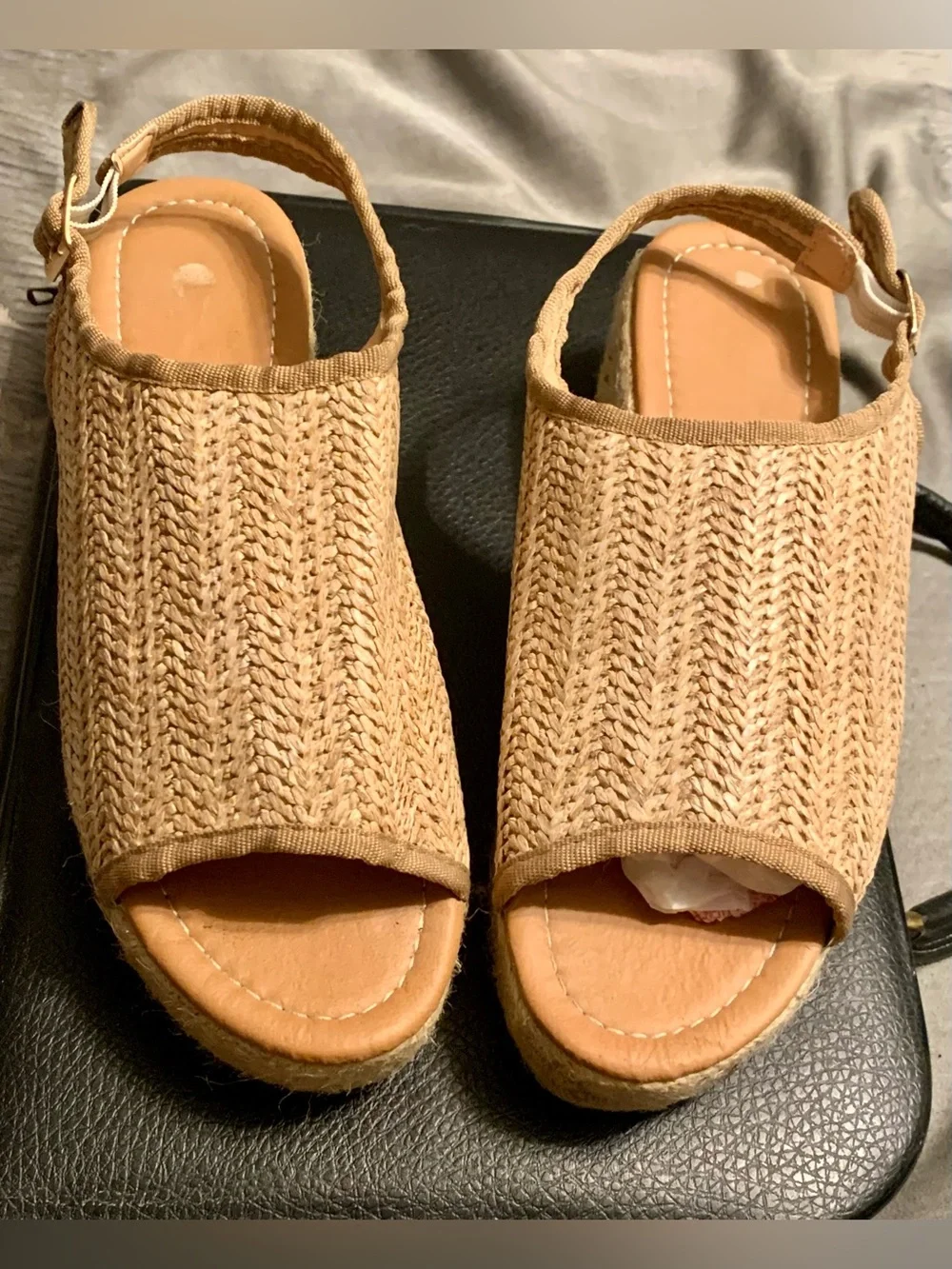 Woven Slingback Open-Toe Sandals - Tan